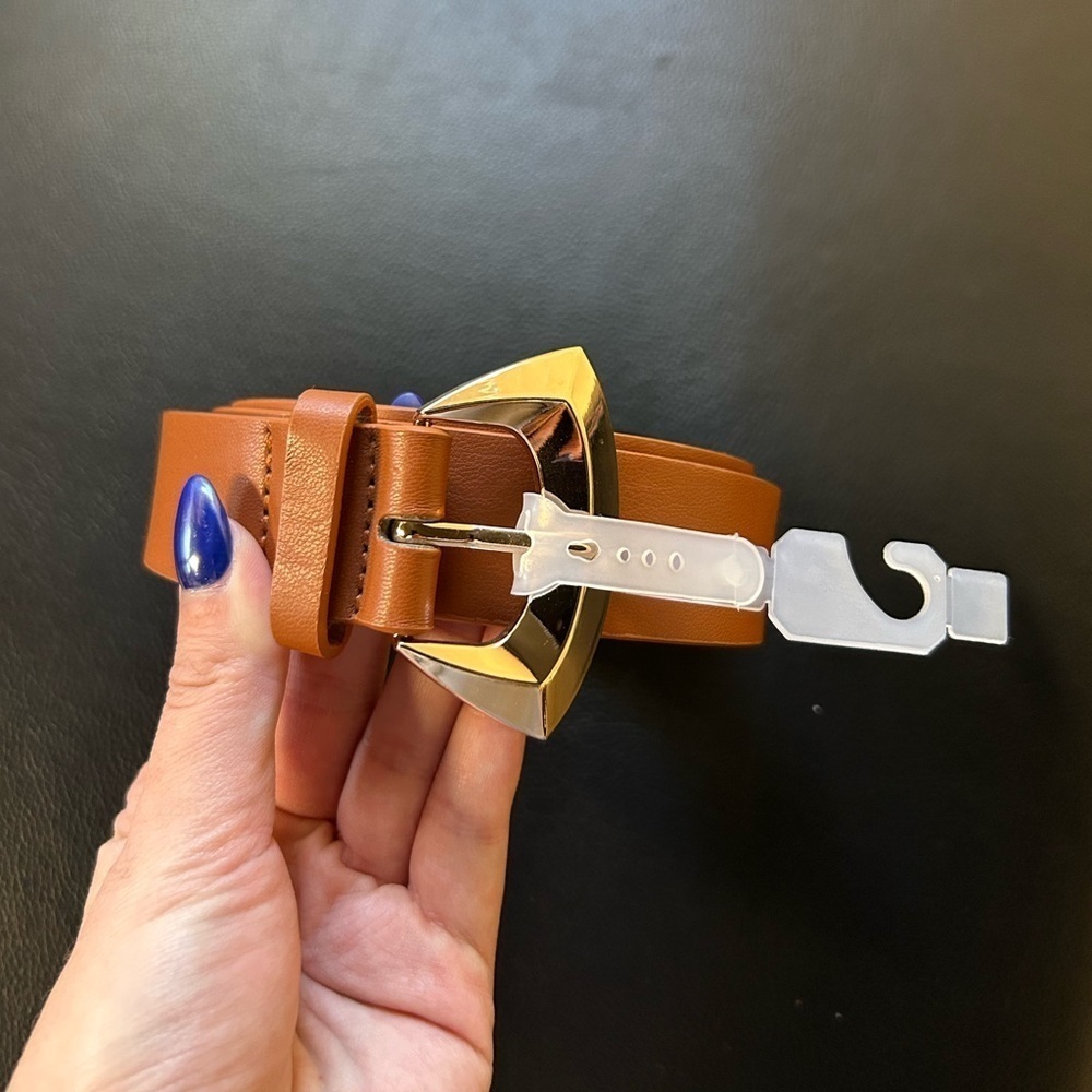 Brown Leather Belt with Gold Buckle